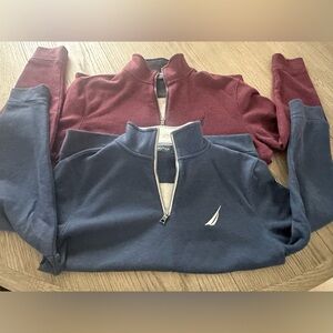 Nautica Bundle Men's 1/4 Zip Sweatshirt - Blue and Burgundy